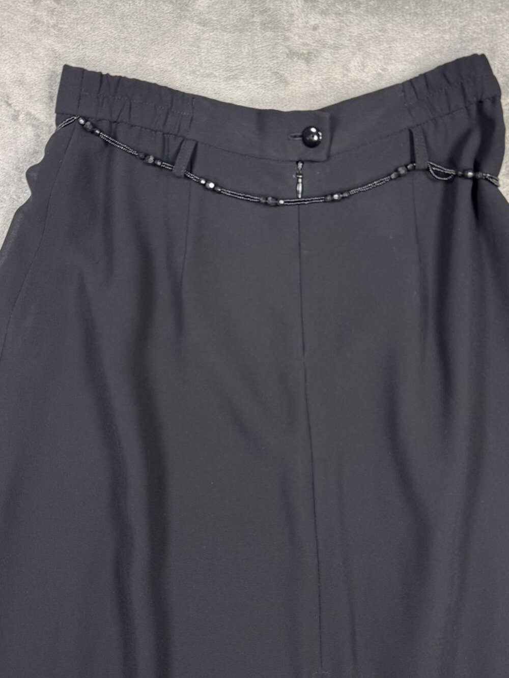 Vintage 90s Ribkoff Black Chiffon Maxi Skirt Beaded Belt Black Whimsigoth Fairy - Picture 11 of 14